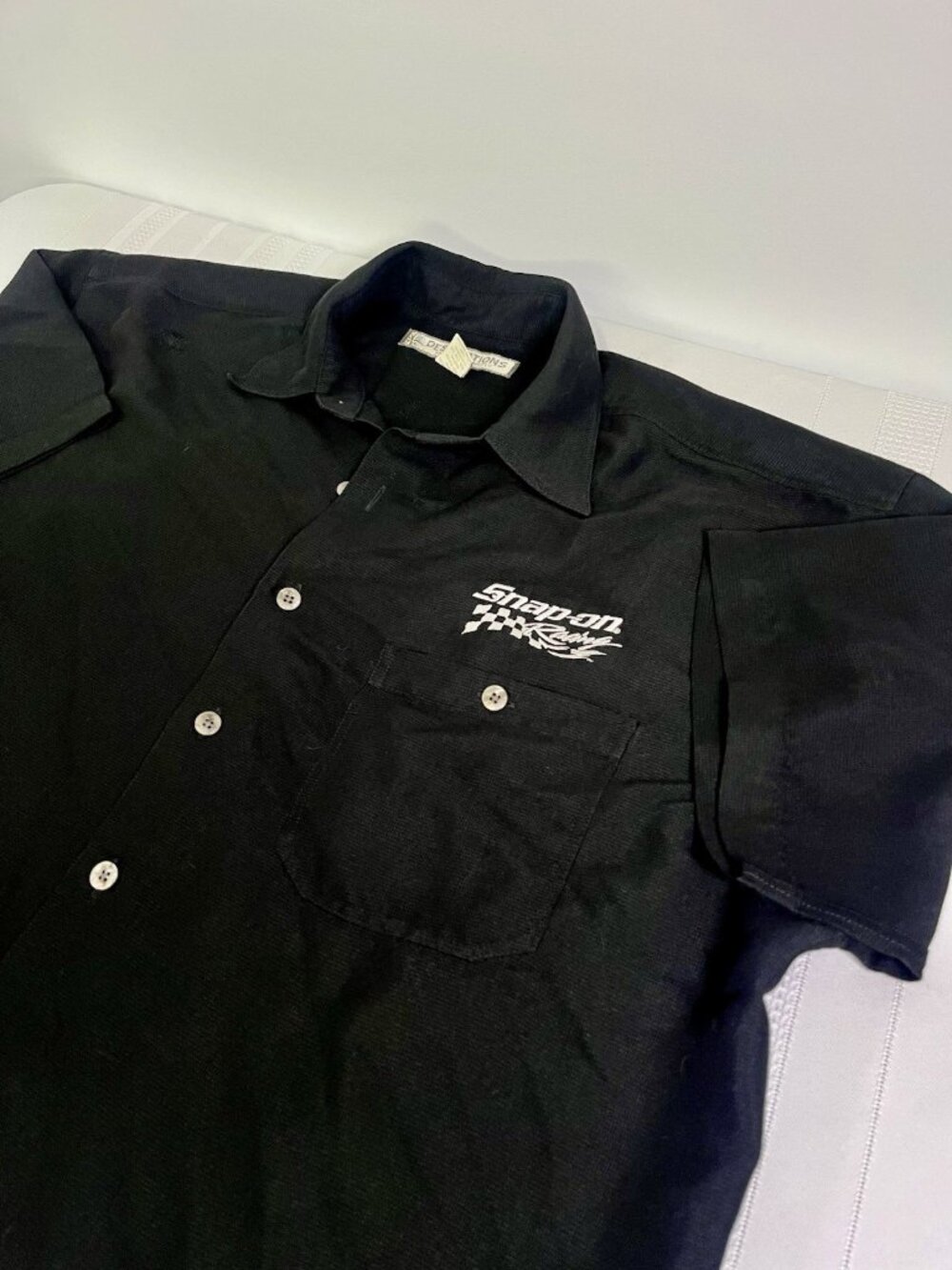 VTG Snap-on Racing Mechanic Shirt Black Embroidered Workwear Y2K Large Button